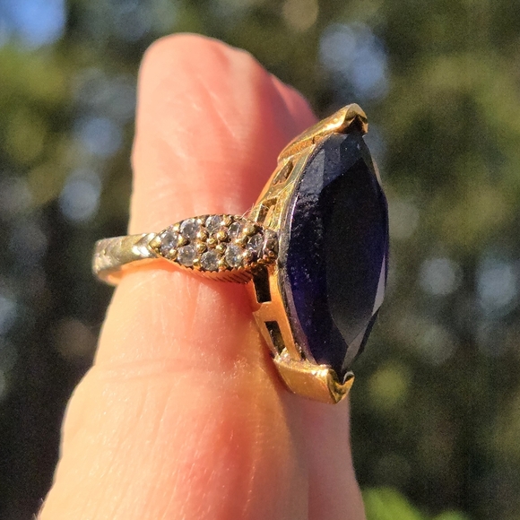 Sapphire HUGE 10K Marquise &Topaz Sterling Gold & Bronze Ring Sz8.5 - Picture 7 of 8